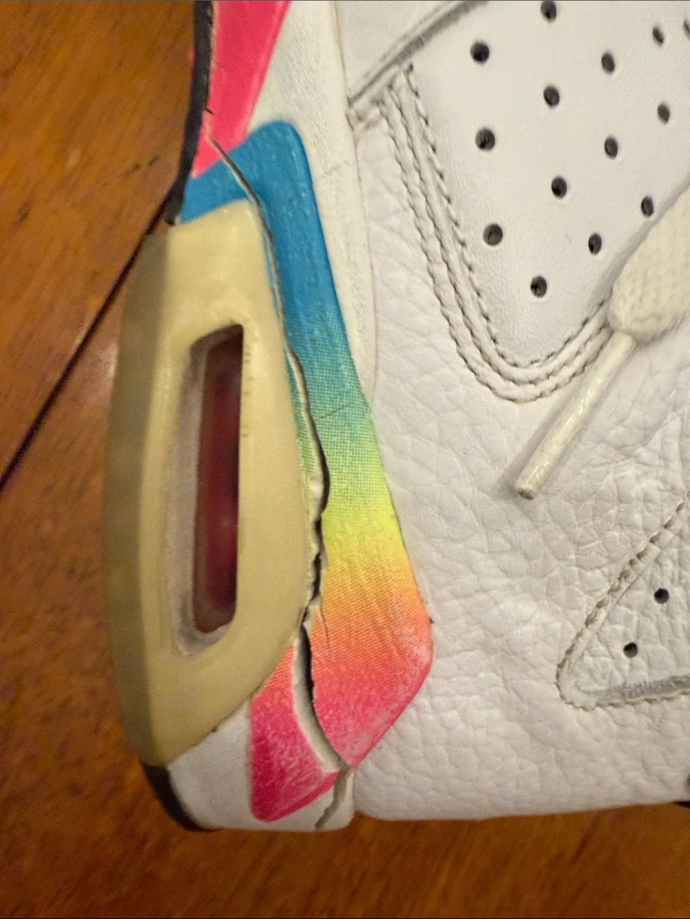 Jordan Kids White Sneakers with Rainbow Gradient Accents 5Y